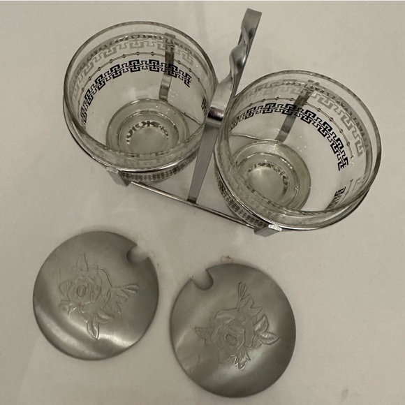 Mid Century Modern glass and metal condiment set - Picture 5 of 6